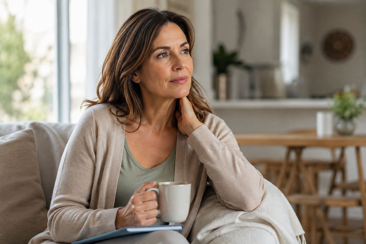 Woman considering support for perimenopause and hormone health